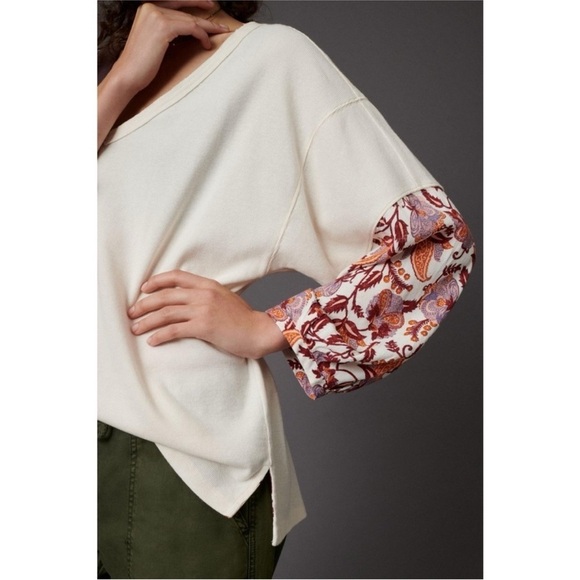 Anthropologie Annette Waffle Thermal Knit
Contrast Sleeve Top in Ivory Small - Picture 2 of 16